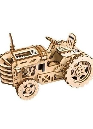 Деревянный 3d конструктор robotime lk401 трактор gold