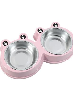 Миска taotaopets frog 135501 pink 27,5*15*4 см тарілка для котів і собак подвійна (sku_7529-28623)1 фото