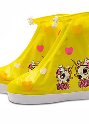 Резиновые бахилы единорог желтый 23.7 см на обувь от дождя водонепроницаемые (sku_8273-29712)1 фото