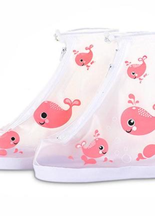 Детские резиновые бахилы lesko на обувь от дождя кит розовый 22 см защита от промокания для детей