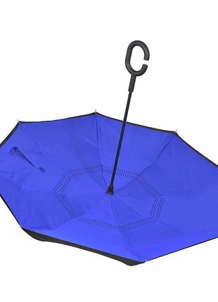 Зонт наоборот lesko up-brella синий ветрозащитный антизонт с непромокаемым куполом смарт-зонт (k-269s)2 фото