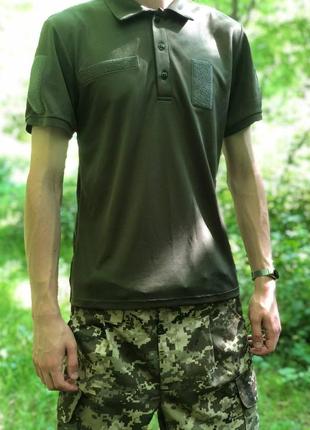 Мужское летнее военное потоотводящее поло coolmax из полиэстера с липучками для шевронов для военных зсу 521 фото