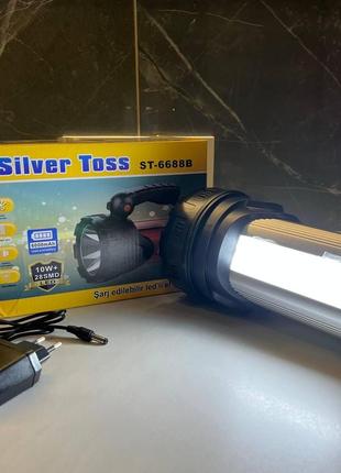 Потужний аварійний ручний ліхтар прожектор silver toss st-6688 6000mah акумуляторний, світильник 10w+28 led gl_553 фото