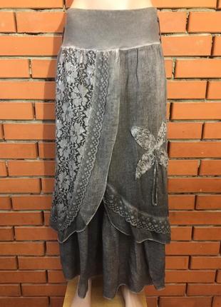 Легкая летняя батистовая юбка, выварка, бохо, италия 50 р.