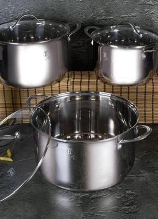 Набір посуду berlinger набір кухонного посуду з кришками з нержавіючої сталі berlinger bh-6662 6 шт gl_55