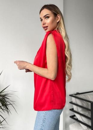 Красная шелковая блуза без рукавов3 фото