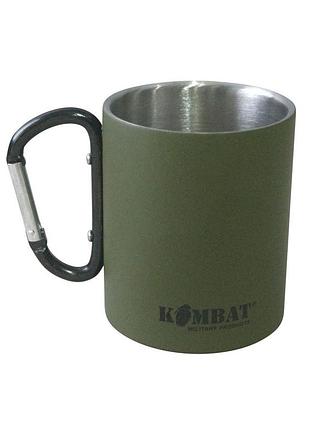 Кружка тактическая армейская полевая kombat uk carabiner mug stainless steel 330 мл оливковый dm_11