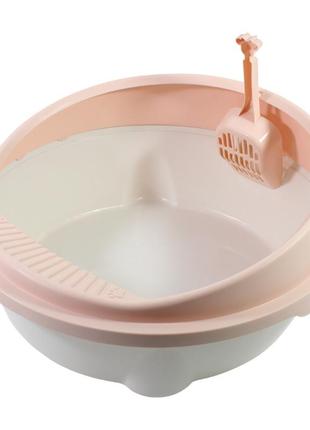 Туалет-лоток taotaopets 221115 pink для кошек с лопаткой круглый 49*45*22cm (k-677s)