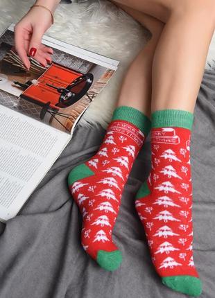 Шкарпетки теплі жіночі новорічні червоного кольору розмір 36-40 152275l