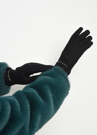 Перчатки женские кашемировые на искусственном меху черного цвета 152916l gl_55