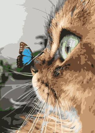 Картина за номерами strateg преміум котик з метеликом розміром 40х50 см (dy021) «strateg» (dy021)
