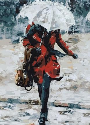 Картина за номерами strateg дівчина в червоному під зонтом розміром 40х50 см (gs005) «strateg» (gs005)