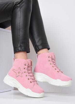 Кроссовки женские розового цвета на шнуровке 154499l gl_55