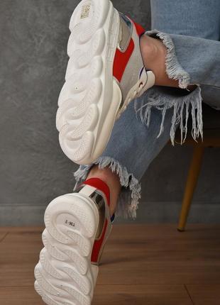 Кроссовки женские белые на шнуровке с узорами 150248l gl_553 фото
