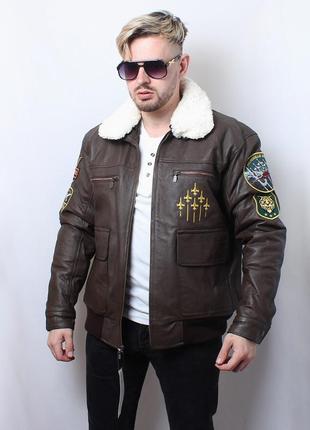 Кожаная мужская куртка пилот g-1 летчик бомбер top gun 2023 bradford exchange1 фото