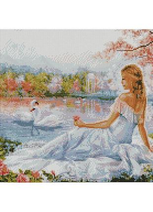 Алмазна мозаїка strateg дівчина і лебеді 40х50 см (fa40058) «strateg» (fa40058)1 фото