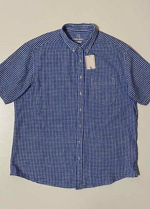 Лён мужская клетчатая тенниска рубашка короткий l xl льняная льна льон tu