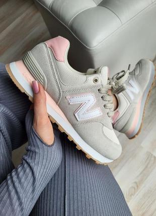 Жіночі кросівки new balance 574 grey pink / женские кроссовки нью беленс 574 серые замшевые демисезонные