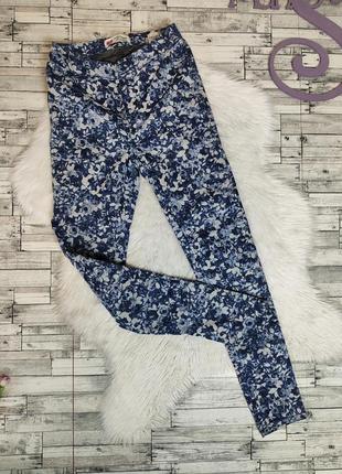 Детские леггинсы для девочки синие с цветочным принтом размер 152