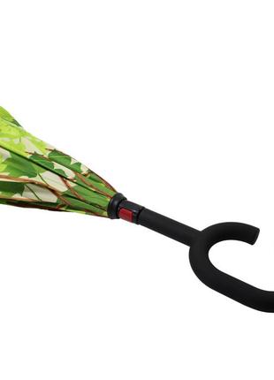 Зонт-трость наоборот lesko up-brella листья механический красивый с большим куполом обратного сложения4 фото