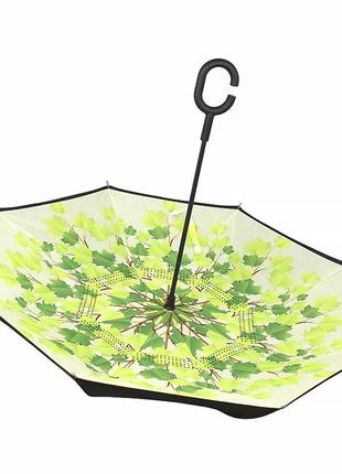 Зонт-трость наоборот lesko up-brella листья механический красивый с большим куполом обратного сложения2 фото