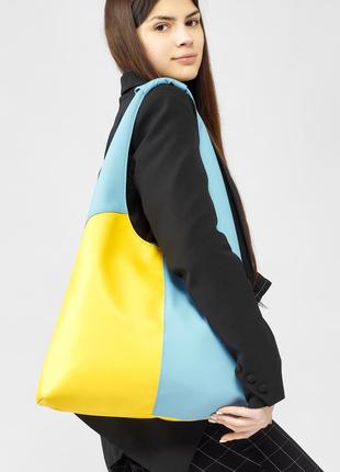 Женская сумка, вместительная и прочная sambag hobo - желто-голубая3 фото