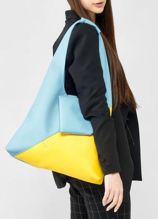 Жіноча сумка, містка та міцна sambag hobo - жовто-блакитна2 фото
