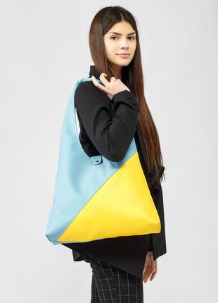 Женская сумка, вместительная и прочная sambag hobo - желто-голубая4 фото