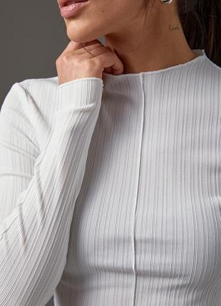 Облегающая женская кофта - лонгслив белая в рубчик 40, 42, 445 фото