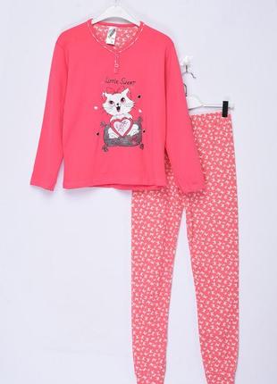 Пижама детская кораллового цвета с котиком 153838l gl_55