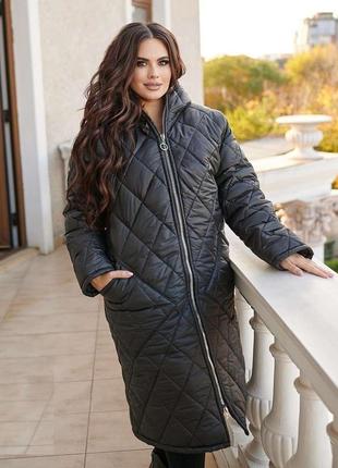 Женское пальто зимнее laura kim черный ромб размер 58/60 set92-355664 р. 58/601 фото