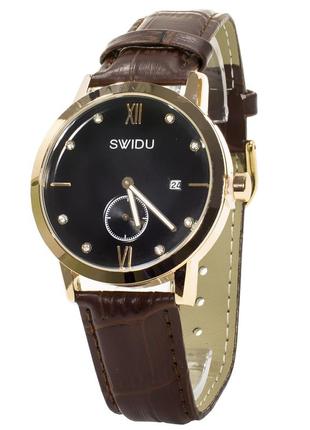 ☜годинник для чоловіків swidu swi-018 brown + black 2 циферблати нержавіючі кварцовий механізм (k-220s)