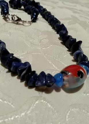 Чокер, ожерелье из натурального камня и художественного стекла. 45 см.