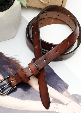 Ремень женский кожаный узкий  sf-1545 коричневый (115 см)4 фото