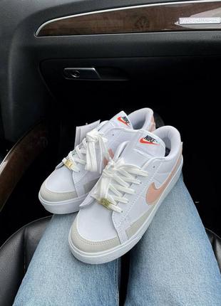 Женские кожаные кроссовки nike blazer low platform white/pink