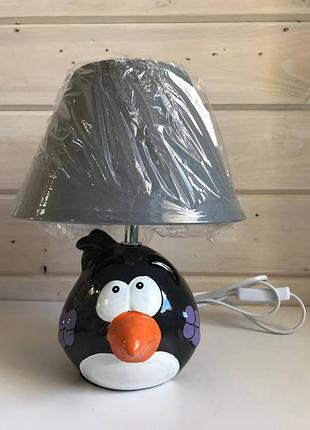 Настільна лампа в дитячу кімнату, лампа дитяча чорна andry birds