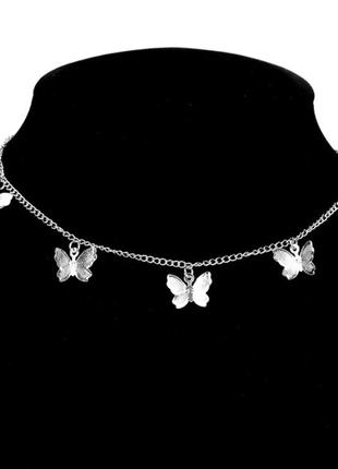 Цепочка кулон ожерелье бабочки серебряный цвет3 фото
