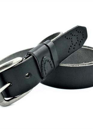Мужской кожаный ремень weatro пояс чёрный   пряжка классическая 110-130 см (drm_296566)2 фото