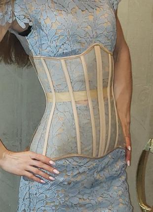Женский корсет на 16ти косточках с прозрачными вставками моделирующий осанку, формирует красивую талию