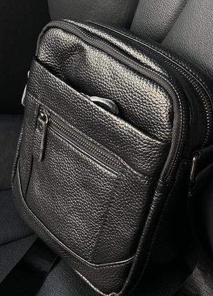 Мужская кожаная сумка через плечо, барсетка с натуральной кожи черная.2 фото