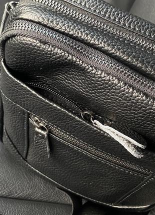 Мужская кожаная сумка через плечо, барсетка с натуральной кожи черная.4 фото