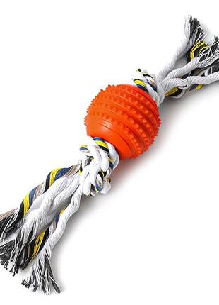 Іграшка для собак taotaopets 04a3301 мотузка з кулею orange dm_11