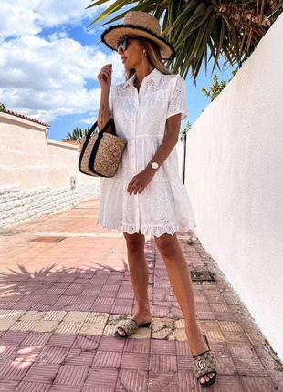 Женское платье белого цвета из прошвы на пуговицах размер батал set92-305856 р. 46-507 фото