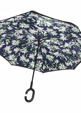 Зонт наоборот lesko up-brella лилии механический анти-зонт антиветер зонтик обратного сложения