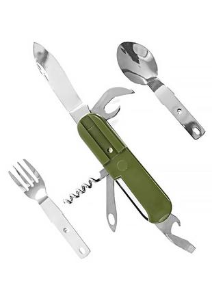 Туристический мультитул lesko 7 в 1 походный нож, вилка, ложка, открывалка, штопор, отвертка, tool