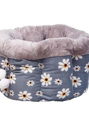 Лежак для кошек taotaopets 542208 gray ромашки спальное место 33*24 cm (k-623s)