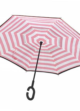 Зонт lesko up-brella розово-белые полосы двойной купол водоотталкивающая пропитка эргономичная ручка (k-269s)