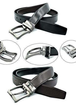 Ремень мужской двухсторонний черныйкоричневый weatro пояс   пряжка классическая 110-125 см (drm_296925)