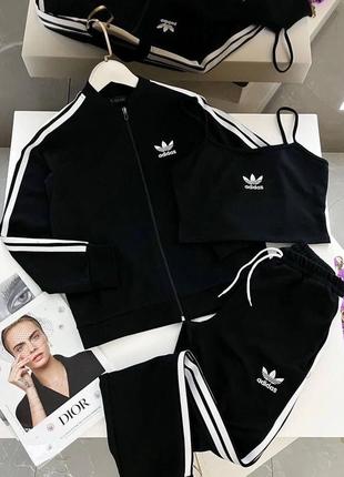 Женский спортивный костюм adidas (кофта + топ + джоггеры)
