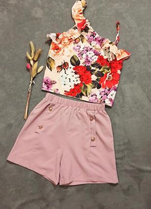 Костюм для девочки топ на одно плечо шорты shein